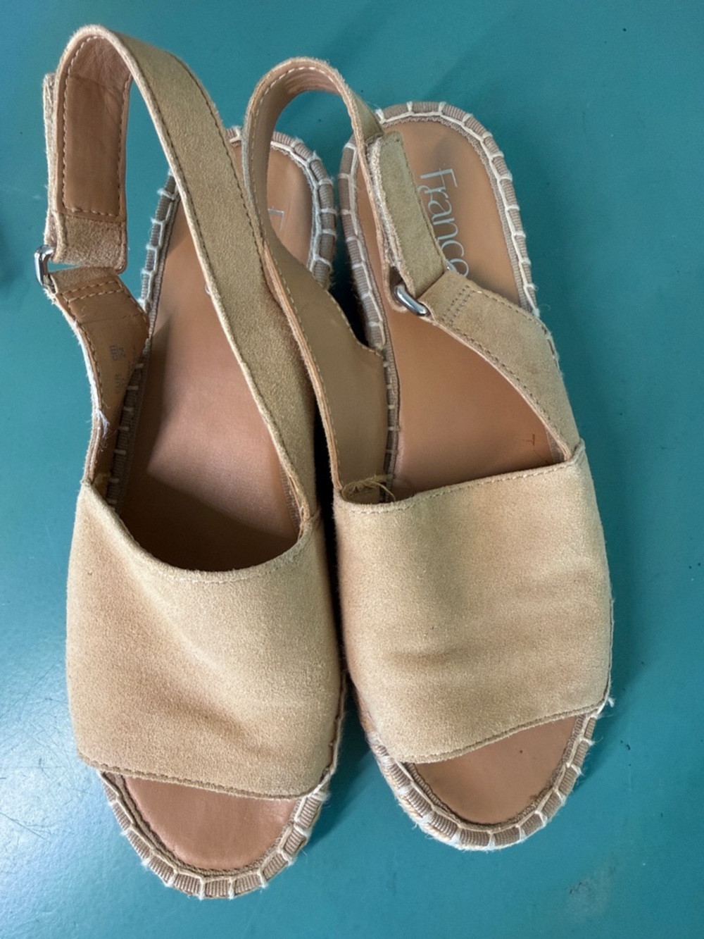 Franco Sarto Tan Suede Slingback Espadrille Wedges